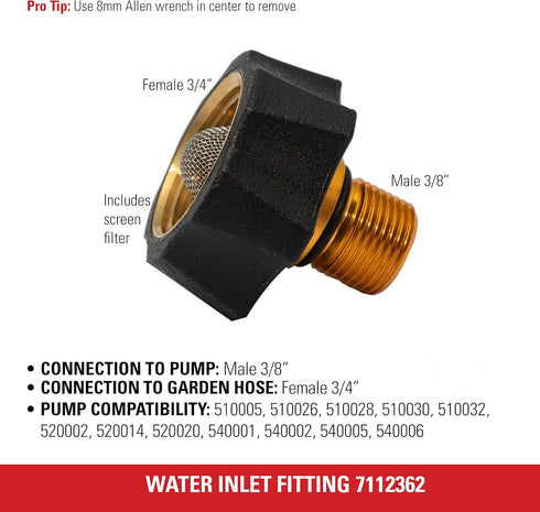 Simpson Cleaning 7112362 Water Inlet Fitting for Multiple Pressure Washer Pumps, Gold...