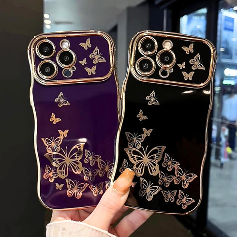 ZTOFERA for iPhone 13 Pro Max Case for Girl Women, Cute Curly Wave Frame with Luxury Plating Butterfly Pattern, Soft TPU Shockproof Raised Lens Pr...