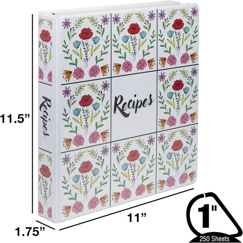 Samsill Recipe Binder Full Page 8.5 x 11 Kit, 1 Inch D-Ring, Floral Tile Design...