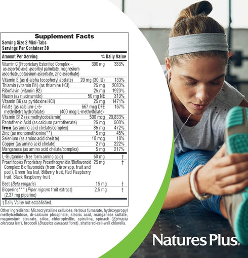 NaturesPlus Hema-Plex Iron - 60 Mini-Tabs, Pack of 2-85 mg Elemental Iron + Vitamin C & Bioflavonoids for Healthy Red Blood Cells - Vegan, Gluten ...
