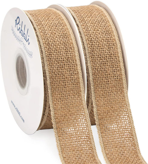 Ribbli 2 Rolls Jute Burlap Wired Ribbon,1-1/2 Inch Total 20 Yard,Natural Beige Wired Ribbon for Crafts Gift Wrapping Wreaths Tree Decoration Outdo...