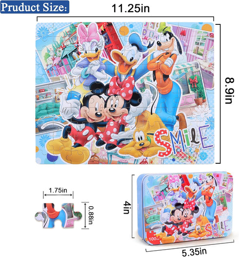 LELEMON Puzzle for Kids Ages 4-8 in a Metal Box 100 Piece Learning Educational Puzzles for Children Girls and Boys...