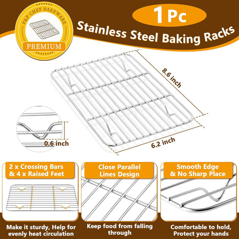 P&P CHEF 9 Inch Baking Sheet Pan with Rack Set, Stainless Steel Cookie Sheet Pan Tray with Cooling Rack for Oven Use, Cooking Roasting, Non Toxic ...