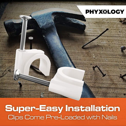 PHYXOLOGY SUPPLY Pro-Grade, Cable Clips with Steel Nails 4mm, 14mm Wire Holders and Tacks 100 Per Size. Durable, UV Resistant Plastic Clips Help O...