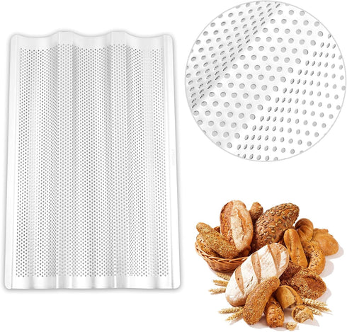 Stainless Steel French Baguette Bread Pan, Perforated Loaf Pans for Baking 15"x10", 3 Waves Toaster Oven Baking Tray (1 Pack)...