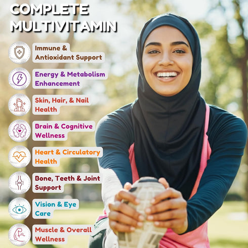 Halal Multivitamins for Women, Men & Adults, 30 Servings | Iron, Vitamin A, B6, B12, Biotin, Niacin, C, D3, E, Zinc, Calcium, Folic Acid, CoQ10 | ...