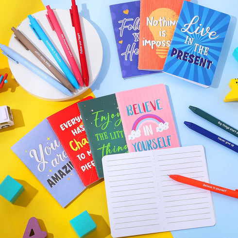Funrous 32 Pcs Motivational Quote Pens Inspirational Notepads Mini Motivational Journal with Ballpoint Pen Small Notebooks Gift Set for Student Me...