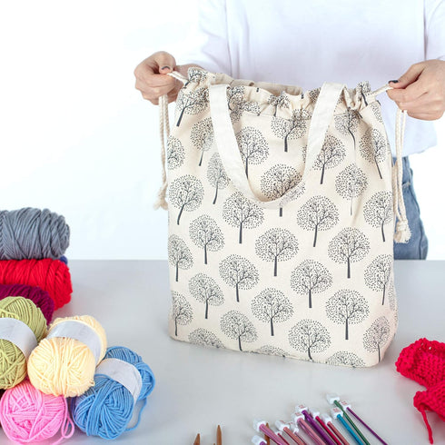Teamoy Knitting Tote Bag with Drawstring Closure, Portable Yarn Storage Bag for Knitting Needles, Yarn Skein and Crochet Supplies, Tree (Bag Only)...