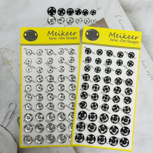 Meikeer 100 Sets Sew on Snaps Sewing Snaps for Fabric Metal Snaps Fasteners Press Studs Buttons for Sewing, Black and Silver(8.5mm,10mm,12mm)...