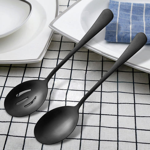 LIANYU 5-Piece Matte Black Serving Utensils Set, Stainless Steel Serving Set Include Serving Spoon Fork, Flatware Serving Pieces for Buffet Cateri...
