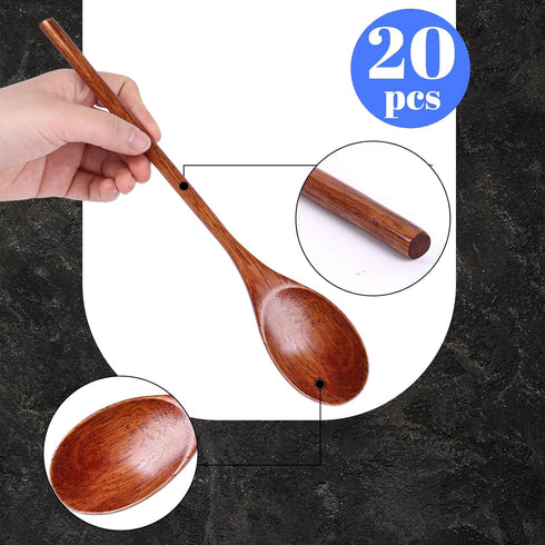 HANSGO 20PCS Long Handle Wooden Spoons, Wooden Tasting Spoons 10" Large Mixing Cooking Oval Spoons (Dark Brown)...