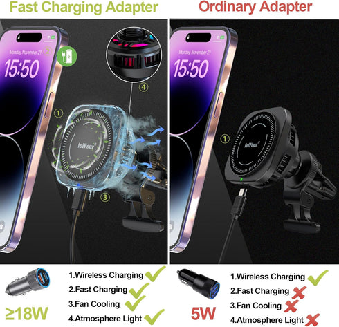 MagSafe Car Mount Charger, Fan Cooling Charging, 15W Wireless Phone Car Charger Mount Compatible with iPhone 15 14 13 12 MagSafe Case (M)......