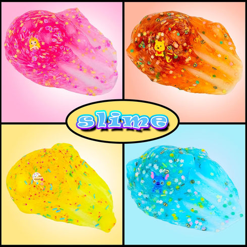 Slime Kit - 4 Pack Jelly Cube Crunchy Slime Kit, with Mermaid, Ice Cream and Teddy Bear Cute Charms, Soft & Non-Sticky Clear Crunchy Slime, Slime ...