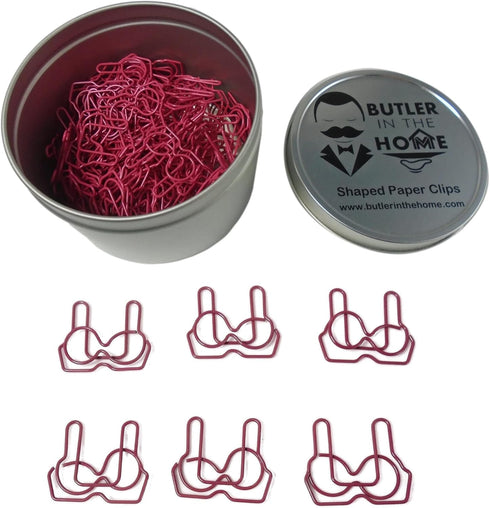 100 Count Bra Bikini Shaped Paper Clips Great for Paper Clip Collectors or Office Gift - Comes in Round Tin with Lid and Gift Box - Pink...