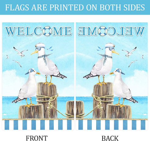 Texupday Welcome Sailor Seagull Decoration Summer Seaside Garden Flag Holiday Party Beach Coastal Outdoor Yard Flag 12" x 18"...