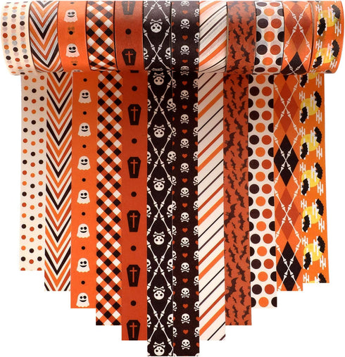 12 Rolls Halloween Washi Tape with Bat Ghost Bones Patterns DIY Halloween Tape Halloween Wrappings Tapes Kits for Halloween Festivals DIY Decorati...