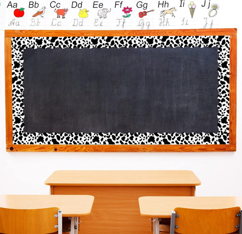 Whaline 98.4ft Cow Print Bulletin Board Borders 3 Sizes Black White Cow Die-Cut Bulletin Board Stripes Rolled Bulletin Board Trim for Cow Party Bi...