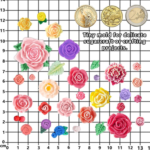 Funshowcase 32 Cavity Roses Flower Fondant Candy Silicone Mold for Sugarcraft Cake Decoration, Cupcake Topper, Polymer Clay, Soap Wax Making, Resi...
