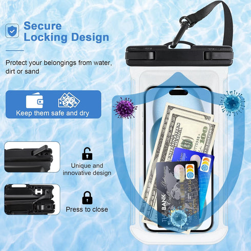 2 Pack Waterproof Phone Pouch, Waterproof Phone Case for iPhone15/14/13/12/11 Pro Max Plus Samsung, IPX8 3D Design Cellphone Dry Bag Beach Cruise ...