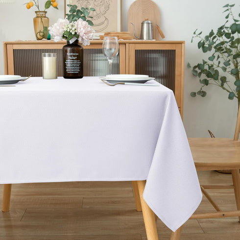 Biscaynebay Fabric Square Tablecloths 54x54 Inches, White Water Resistant Table Cloth Small Card Folding Table Covers Linen for Dining, Kitchen, W...