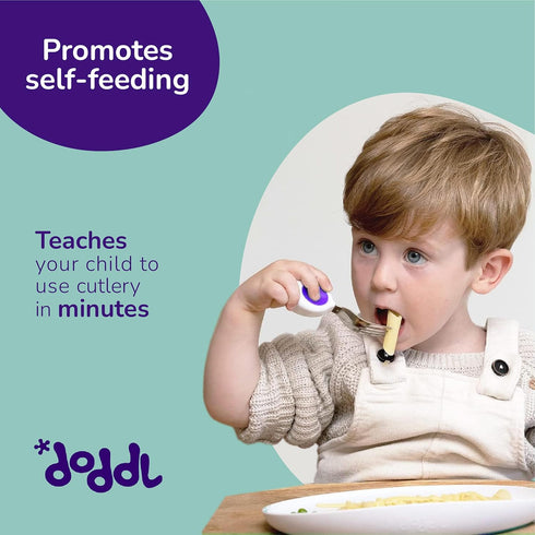 doddl Toddler Utensils, Ergonomic Fork and Spoon Set for Self Feeding, Stainless Steel Silverware for 1-3 Year Olds, BPA Free, Dishwasher Safe (In...