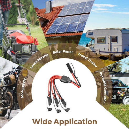 SAE Y Splitter 10AWG SAE Connector 1 to 3 Extension Cable with SAE Polarity Reverse Adapter Quick Disconnect Connector for Solar Battery Connectio...