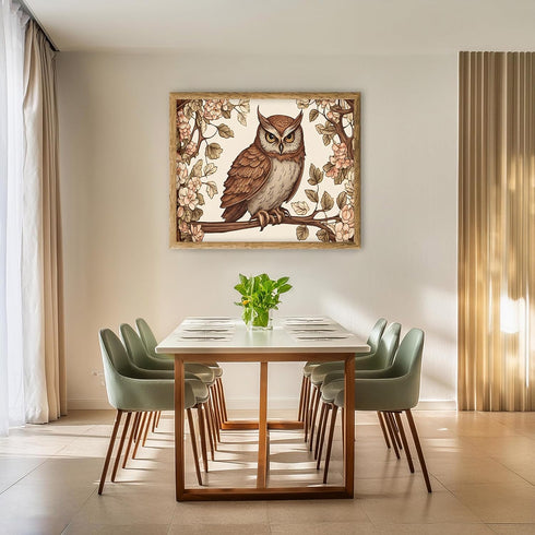 Posterizer 1 pcs- beautiful Owl sitting on a tree next to flowers-Art for Animal Lovers-Floral Botanical Art-Gift for Men Women- Decor for Bedroom...