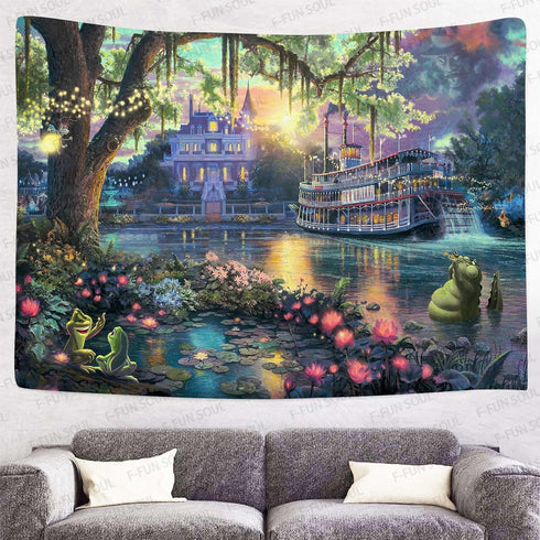 F-FUN SOUL Princess Palace Tapestry, Large 80x60inches Soft Flannel, Psychedelic Island Lake Wall Hanging Tapestries for Living Room Bedroom Home ...