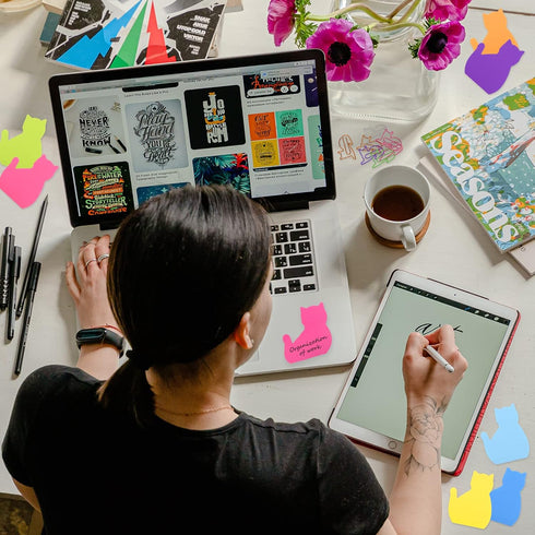 Cat Sticky Notes with Paper Clips, Cute Cat Self-Stick Notes Kawaii Cat Index Tabs Self-Stick Memo Pads Office Supplies 7 Pack 210 Sheets...