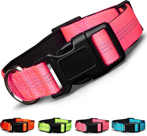 BLAZIN 'Color Me Happy!' Reflective Dog Collar for Day and Night - Adjustable Soft Neoprene Padded Dog Collar in 4 Vibrant Colors - Keeps Dogs Saf...