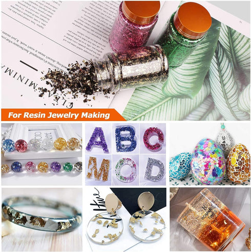 Gold Foil Flakes for Resin, Yibeishu10 Colors Metallic Foil Flakes,Gilding Flakes for Nails, Crafts (Gold, Silver, Copper, Black, Green, Blue, Blu...