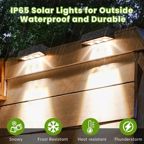 2PACK Solar Fence Lights Outdoor, 80 Lumens Warm Light Solar Wall Lights 3 Modes Bright Lens LED Waterproof, Dusk to Dawn Deck Light for Patio/Bac...