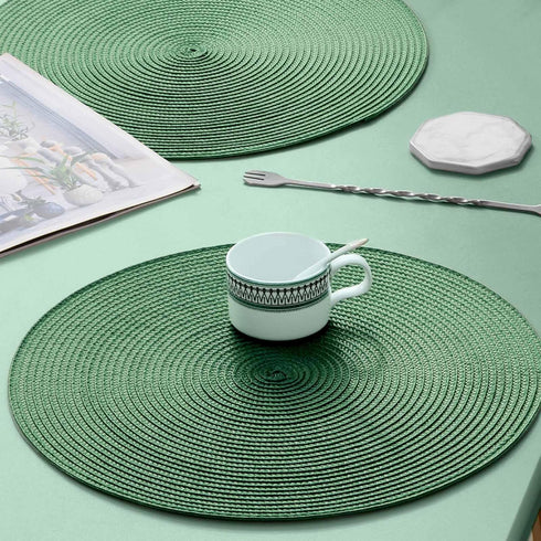 AHHFSMEI Round Braided Placemats 15 Inch Round Table Mats for Dining Tables Natural Woven Heat Resistant Place mats Set of 6 (Olive Green)...