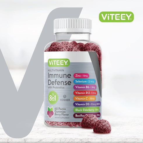 Multivitamin Gummies 8 in 1 Immune Support Supplement with Probiotics - Immune Boosters for Adults & Teens - Vegetarian, Gelatin Free, GMO Free - ...