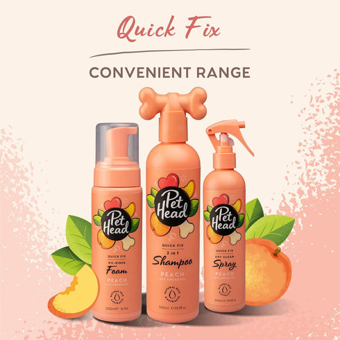 Quick Fix Shampoo and Conditioner for Dogs 16.0 fl. oz. Peach Scent. Nourishes and softens the coat. Natural and Vegan Ingredients. Gentle formula...