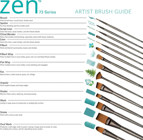 Royal & Langnickel Zen 5pc Standard Handle Brush Set, Includes - Oval Wash, Angular, Shader, Fan & Round Brushes...