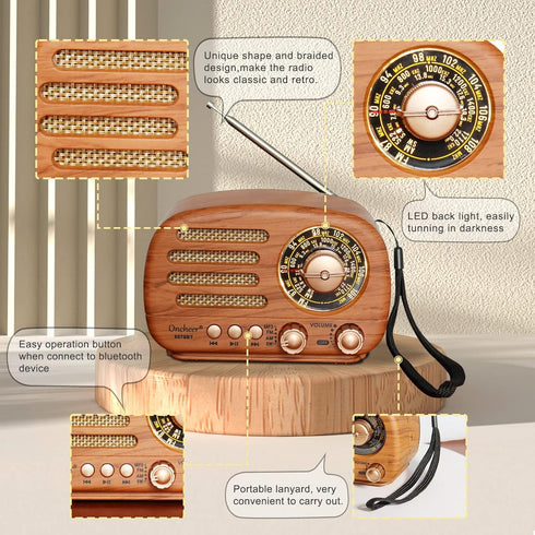 Portable Vintage Radio Retro Bluetooth Speaker, FM/AM/SW Old Fashion Classic Style, Adjustable Antenna, Rechargeable Battery Powered & USB Chargin...