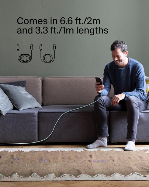 Belkin BoostCharge (2M/6.6ft) Braided USB-C to USB-C Cable for iPhone 15, iPhone 15 Pro, iPhone 15 Pro Max, iPhone 15 Plus, Galaxy S24, S23, Note1...