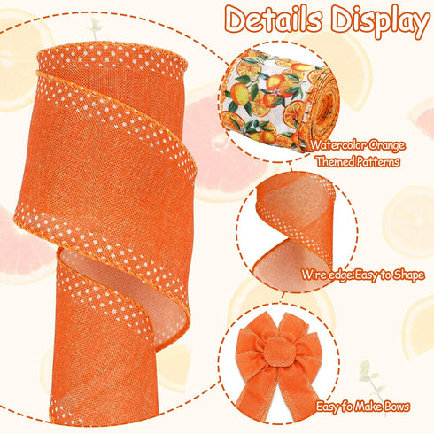 Orange Wired Edge Ribbon 20 Yards Tangerine Fabric Ribbon Little Cutie Craft Ribbon for Baby Shower Birthday Wreath Bow DIY Crafts, 2 Roll...