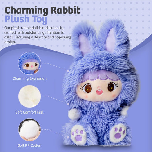 Teddy Bear Stuffed Bunny-14 Inches Plushies, Bunny Teddy Bear, and Cute Plushies, Kids Companion Stuffed Animal Bunny Facial Expression Purple Bun...