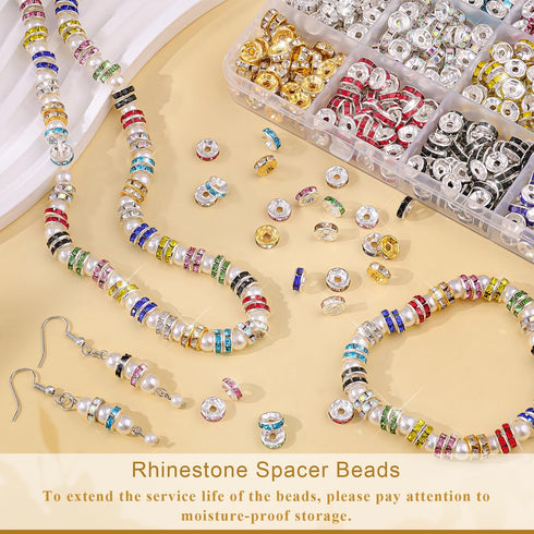 600 pcs 8mm Spacer Beads for Crafting, 10 Colors Rondelle Spacer Beads Box, Fancy Sparkle Crystal Rhinestone Spacer Loose Beads for Necklace Brace...