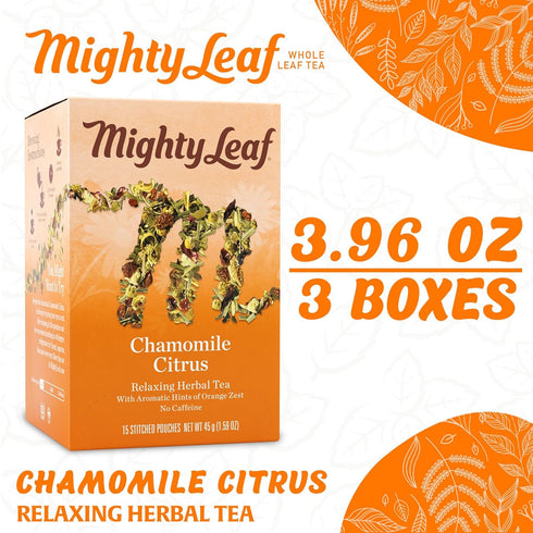 Mighty Leaf Chamomile Citrus Herbal Tea – 45 Count (3 Packs of 15) Whole Leaf Pyramid Tea Bags – Caffeine-Free Soothing Blend with Citrus & Floral...