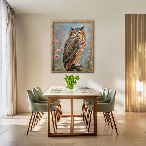 Posterizer 1 pcs- An owl in the middle of pink flowers-Art for Animal Lovers-Floral Botanical Art- Gift for Men Women Teens-Decor for Bedroom, Off...