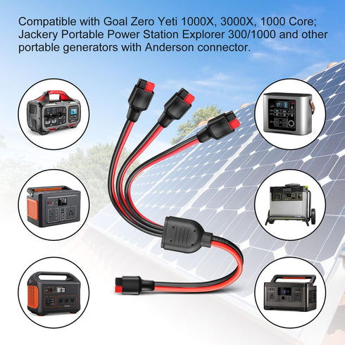 Anderson Y Splitter Cable Solar Panel Connector 1 to 3 Branch Parallel Adapter Cable for Portable Solar Generator Power Station Compatible with Go...