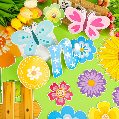 Flower Butterfly Bulletin Cutouts Classroom Bulletin Board Decor Let Your Imagination Bloom Paper Cutouts for Floral Party School Home Wall Window...