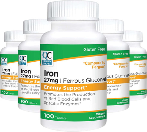 Quality Choice Energy Support Iron 27 mg Ferrous Gluconate Tablets 100 Count...