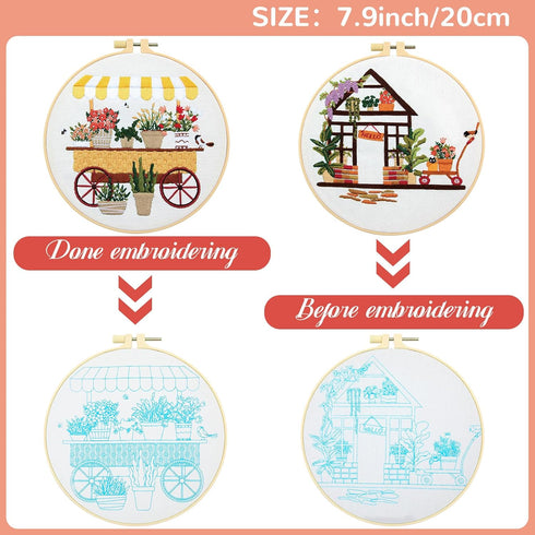 Kigley 5 Sets Embroidery Starter Kit for Adults Plant Lover Gifts for Women Beginners Flower Embroidery Shop Pattern for Kids Cross Stitch Set Nee...