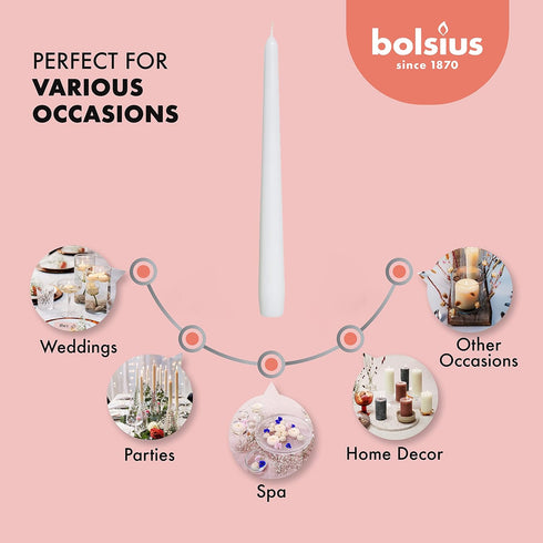 BOLSIUS 20 Count Unscented 10 Inch White Household Taper Candles - 8 Hours Burning Time - Premium European Quality - Smokeless Dripless Candlestic...