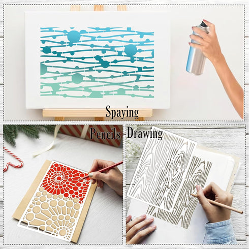 8 Pieces Stencils for Crafts Reusable Texture Spider Stencils Net Wood Grain Stone Spray Paint Layering Stencil Templates for DIY Scrapbook...