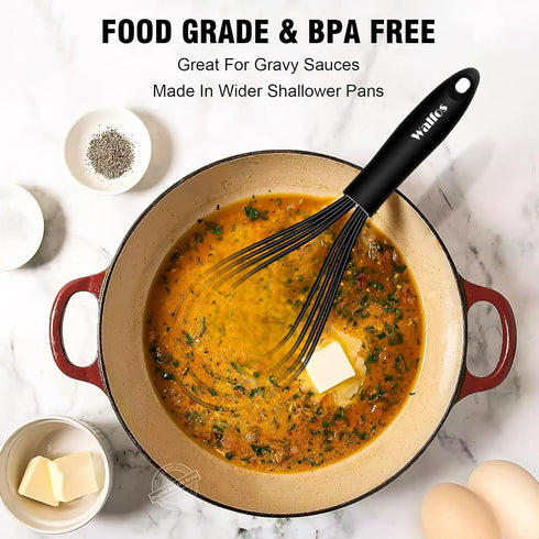 Walfos Whisk 11inch Flat Whisks and 10inch Balloon Whisk Combo,Silicone whisks for cooking,Non Scratch Coated Wisk,Suitable for Ceramic Coated pan...